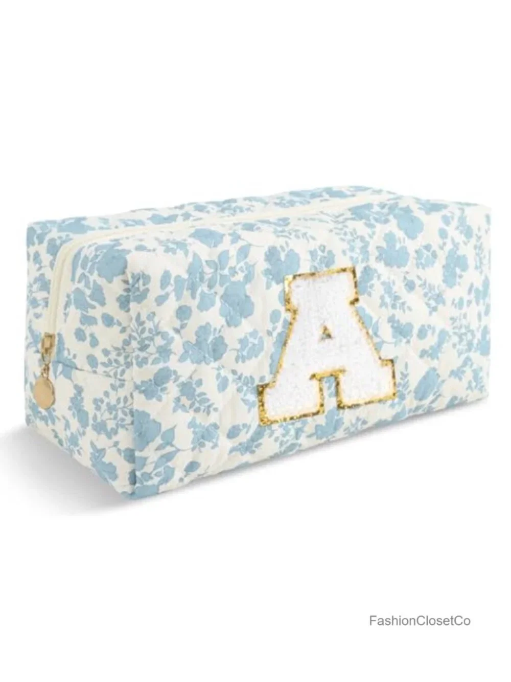 Quilted Puffy Cosmetic Bag Monogrammed Floral Makeup Pouch Travel Toiletry Case